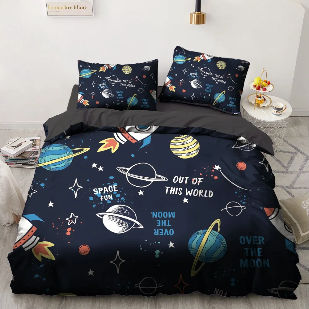 

3D Custom Design Cartoon Quilt Cover Sets Space Comforther Covers Pillow Sham King Queen Full Twin Double Size White Bedding Set