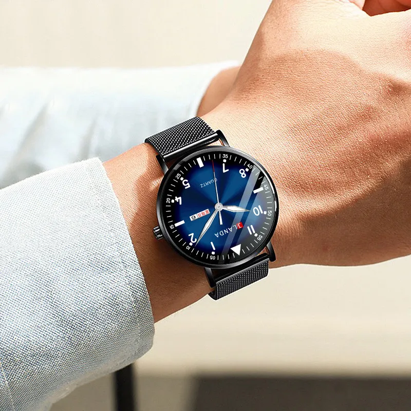 New Watches Men Luxury Brand 6mm Ultra-Thin Fashion Men Watches Stainless Steel Mesh Belt Luminous Waterproof Quartz Men Watch