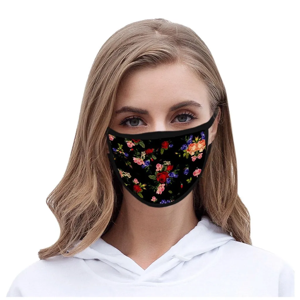 

Washable cotton black flower print dustproof ordinary adult ear type autumn and winter warmth protection adjustable mask