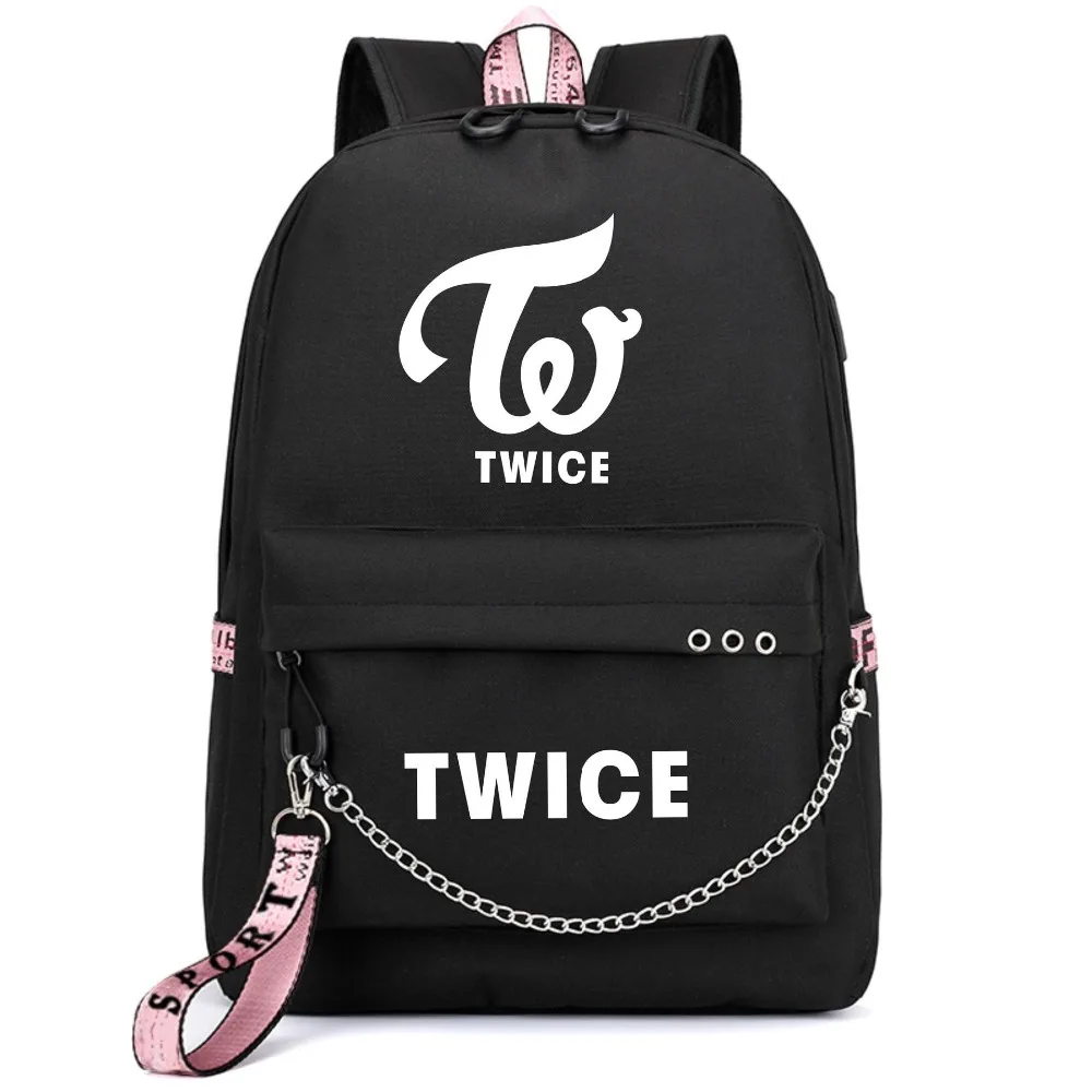 Korean Band TWICE Printing Backpack Fashion Women Canvas Mochila Feminina USB Charging Laptop Rucksack |