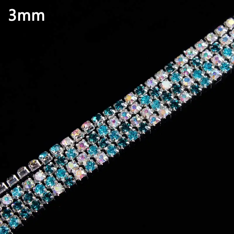 1 ярд долларов США/шт 3 мм цепочки с кристаллами серебрянной акантовкой