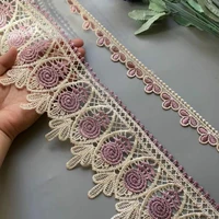 1 yards embroidery purple flower lace ribbon trims for sofa curtain trimmings dress costumes applique beige 10 cm 2 5 cm new