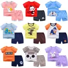 Футболка и шорты для мальчиков и девочек, из 100% хлопка, с мультяшным принтом