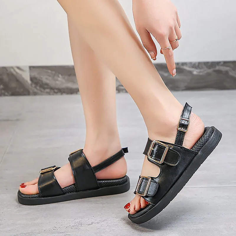 

Gladiator Platform Women's Sandals 2021 Summer Women Flat Sandals Fashion Casual Metal Buckle Soft Bottom Ladies Sandals