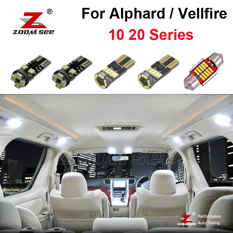 

100% White Error Free LED Lamp Interior Dome Roof Reading light kit For Toyota Alphard MK1 MK2 10 20 Series Vellfire (2003-2014)
