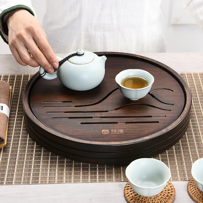 Круглый бамбуковый поднос King Tea Mall с резервуаром для воды 2 вариации китайского