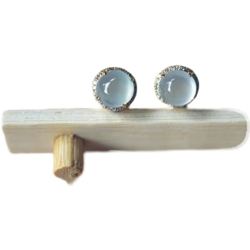 

New Chalcedony 14K Rose Gold Stud Earrings Inlaid White Ice High Ice Earrings Female Diamond Fashion Personality Japanese and