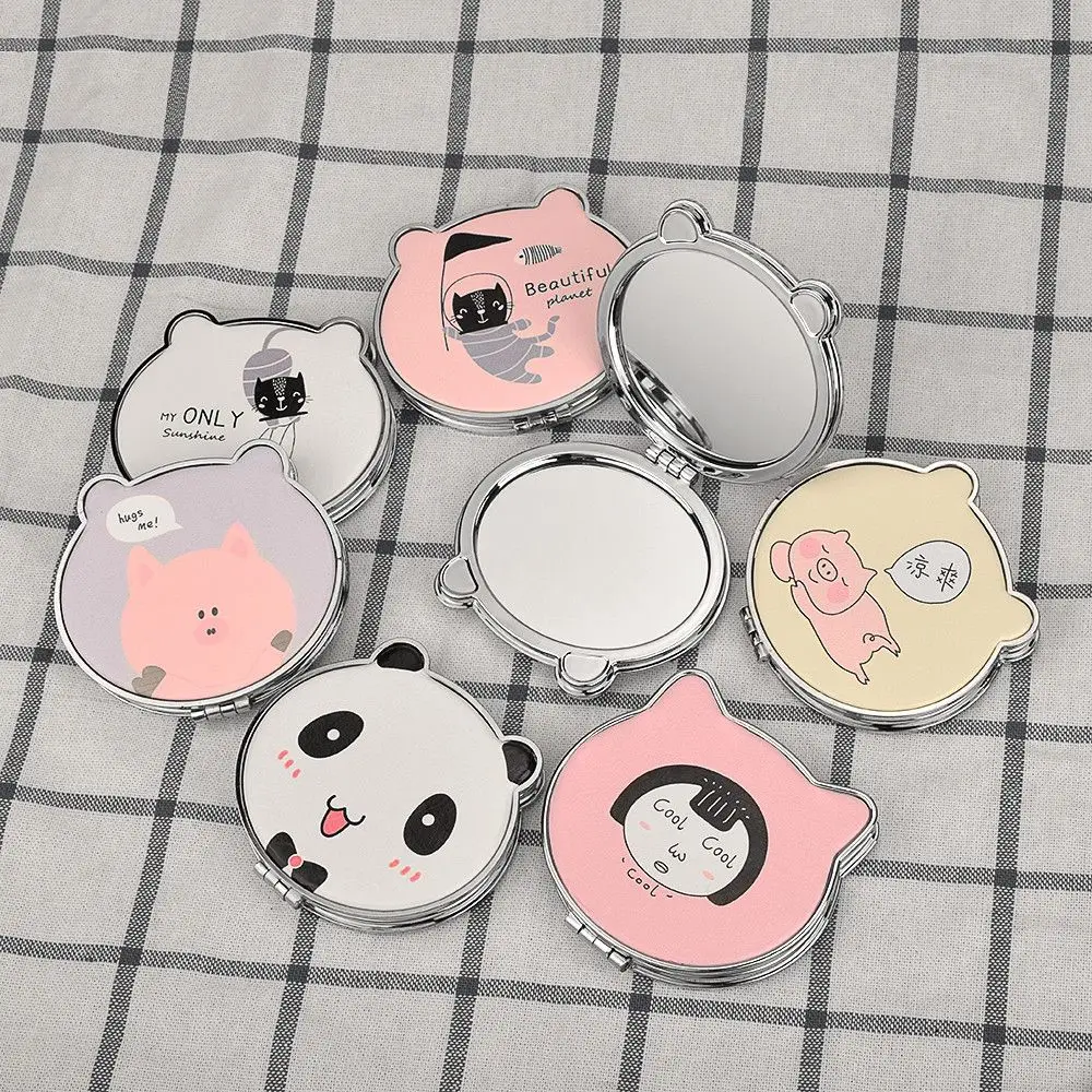 Милый кошка Панда Кролик двустороннее складное зеркало искусственная кожа мини
