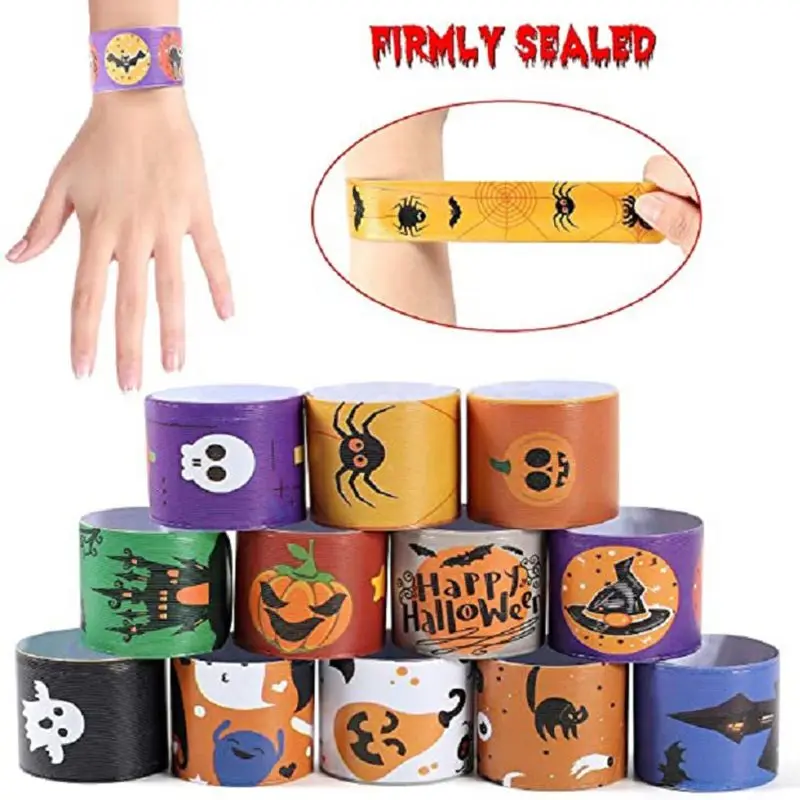 

48Pcs Slap Bracelets Party Favors with Colorful Halloween Print Design Retro Slap Bands for Kids Adults Birthday Favors