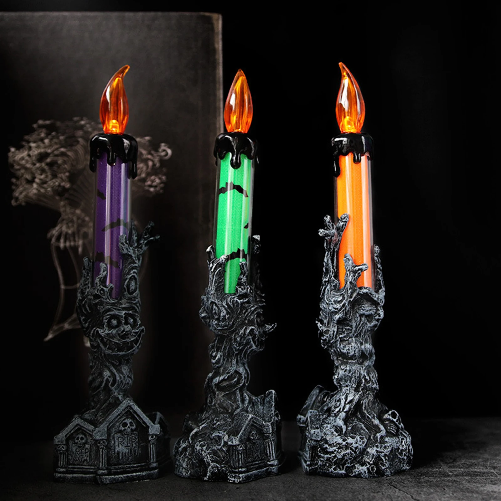 

Halloween Ghost Hand Glowing Electric Candle Light Scary Skeleton Skull Hand Night Lamp Home Church Decoration Haunted House