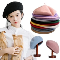 women girl beret french artist warm wool winter beanie hat cap vintage plain beret hats solid color elegant lady winter caps