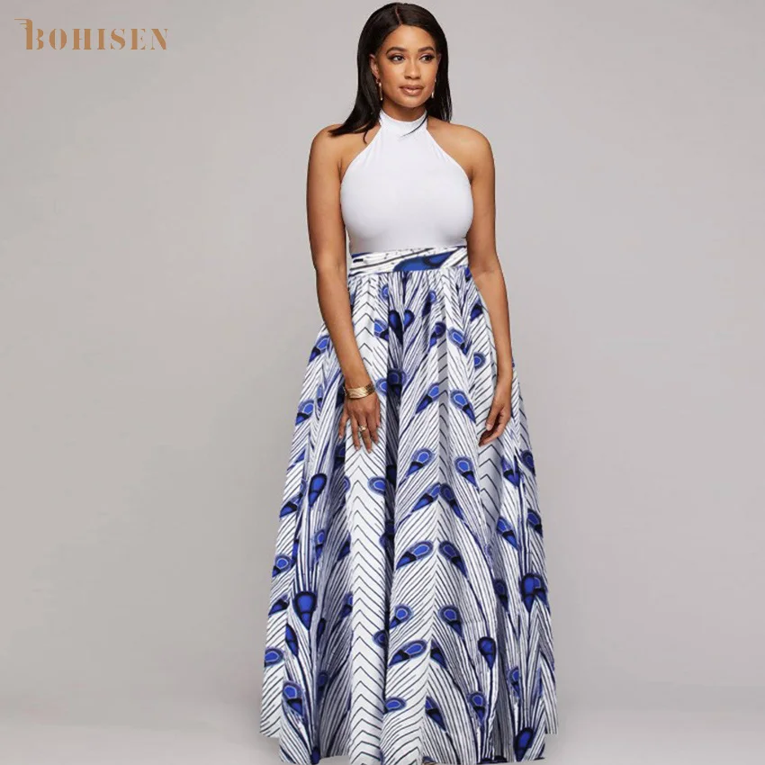 BOHISEN в африканском стиле юбки для девочек однотонное Для женщин модные Дашики с