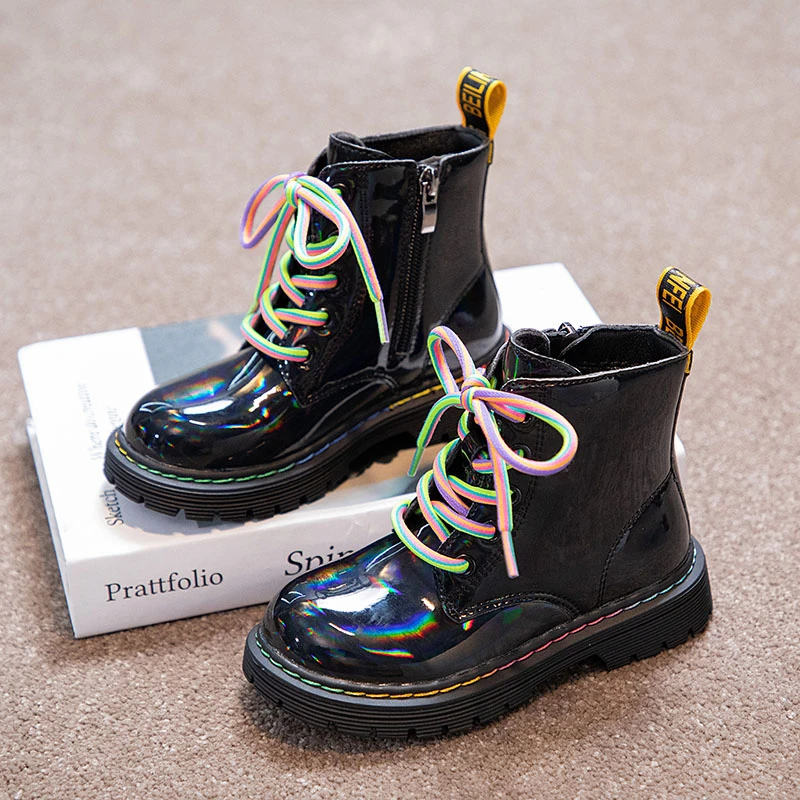 New Winter Kids Shoes PU Leather Waterproof Martin Boots Children Snow Plush Boots Brand Girls Rubber Boots Side Zipper Boots