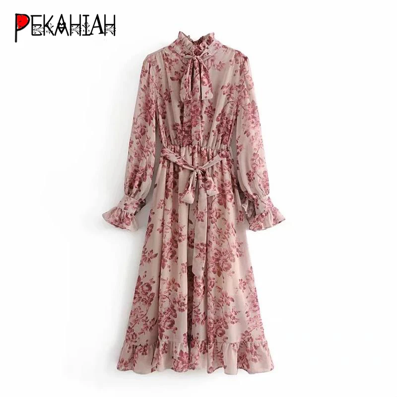 Винтажное Плиссированное длинное платье с цветочным принтом женское