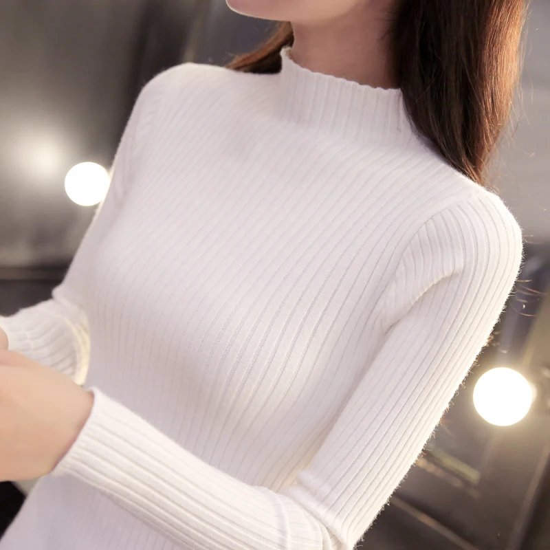 Женский короткий свитер-водолазка облегающий плотный с длинным рукавом осень 2019