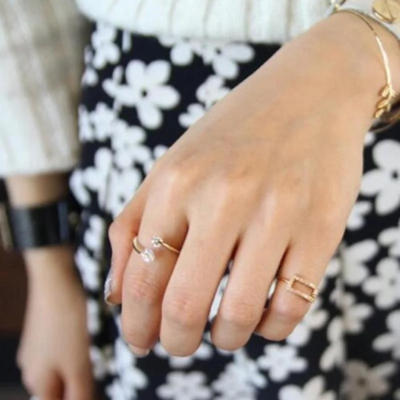 2 цвета красивое женское кольцо из чистой меди регулируемое инкрустированное