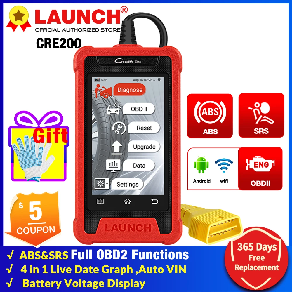 Сканер LAUNCH Creader 200 CRE200 OBD2 считыватель кодов ABS SRS автомобильный диагностический