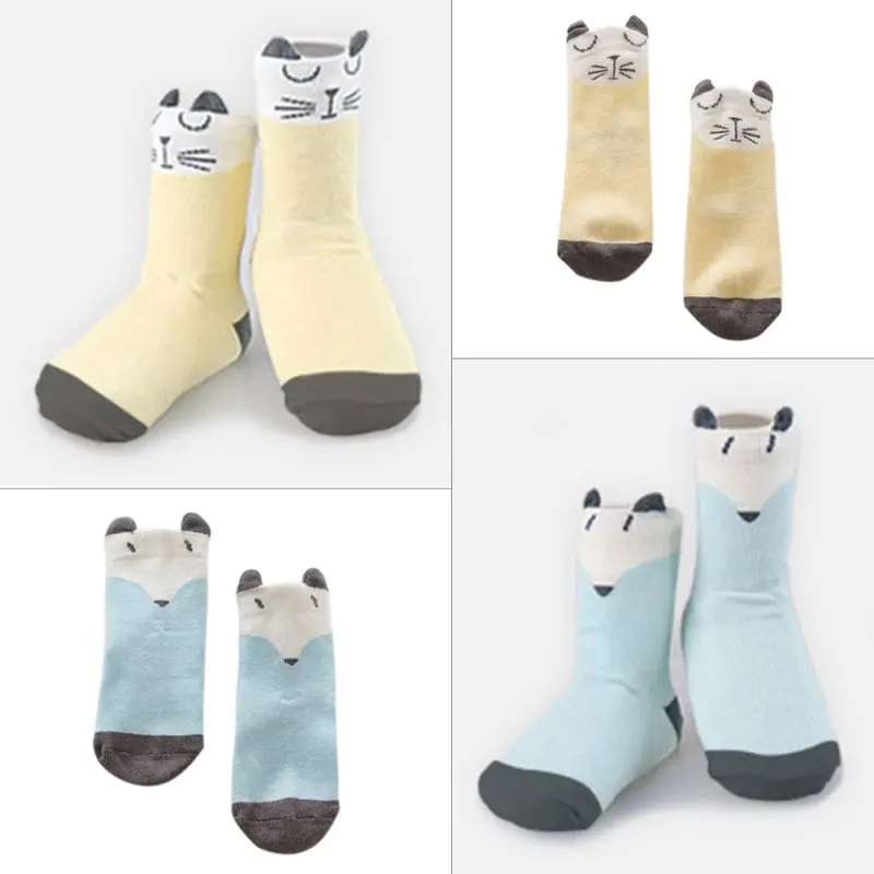 Hilittlekids/Детские носки хлопковые нескользящие Гольфы с рисунком лисы и кошки