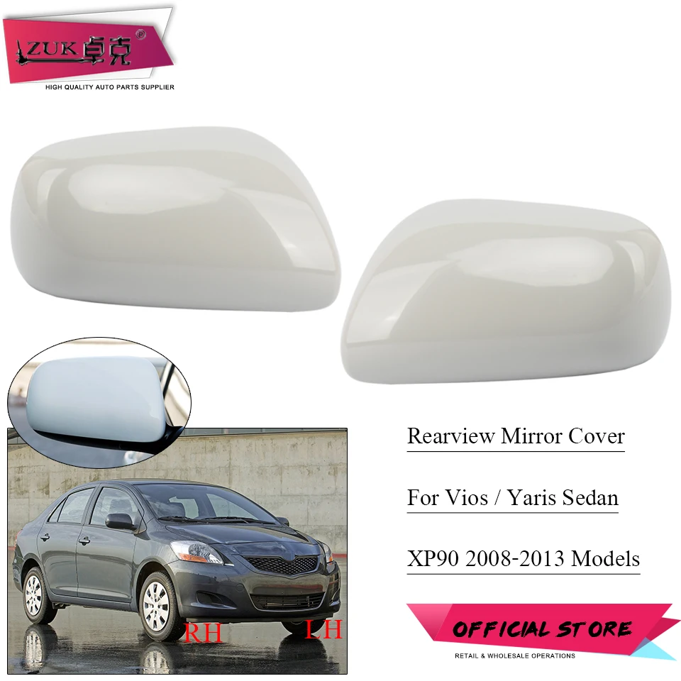ZUK-cubierta de espejo retrovisor lateral de coche, carcasa de tapa para Toyota Vios P90 2008-2013 Yaris Sedan, sin pintar