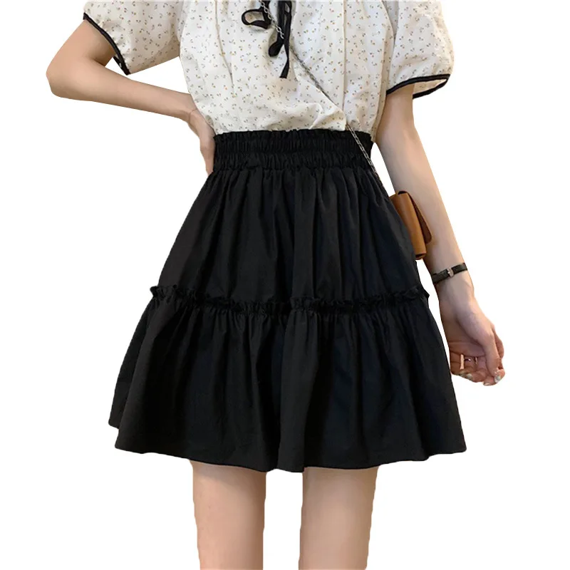 

Summer new style Korean fashion high-waisted wooden ears with A-shaped thin skirt, white pleated skirt, female