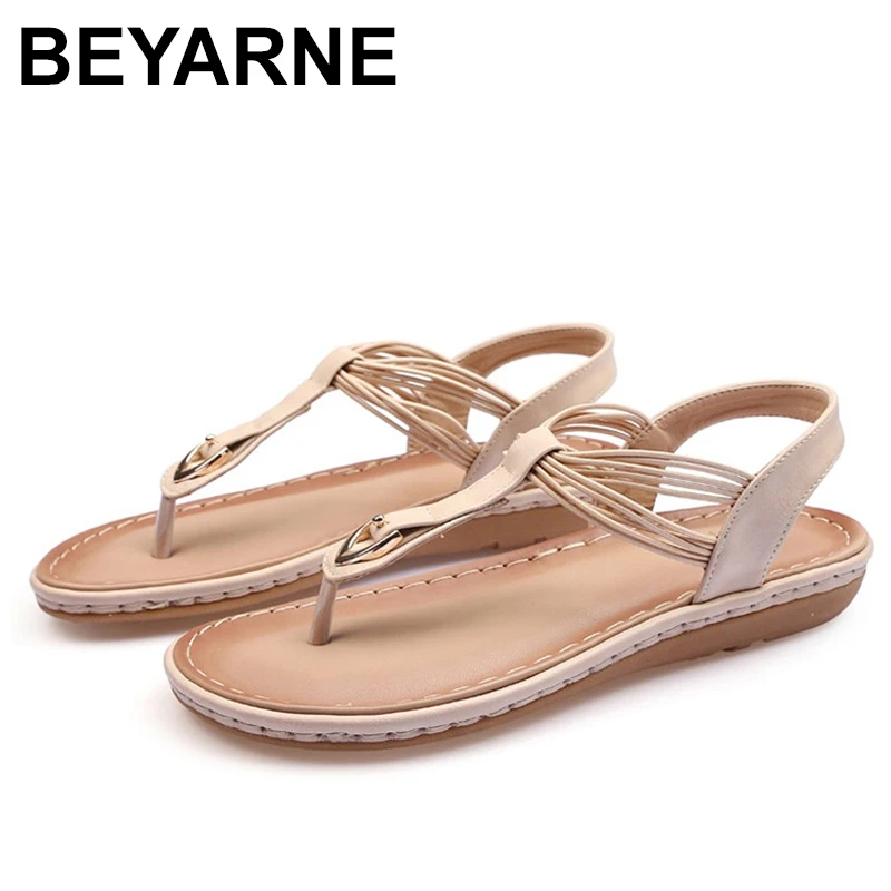 

BEYARNE Women Bohemian Flat Summer Casual Shoes Soft Bottom Beach Leisure Sandals Toe Sandals Female Soft Beach Sole Shoes Plus