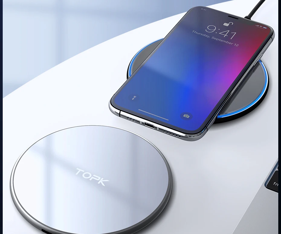 TOPK 10 Вт Беспроводное зарядное устройство для iPhone Xs Max 8 Plus Беспроводная зарядка для samsung S9 S8 Note 9 8 Plus