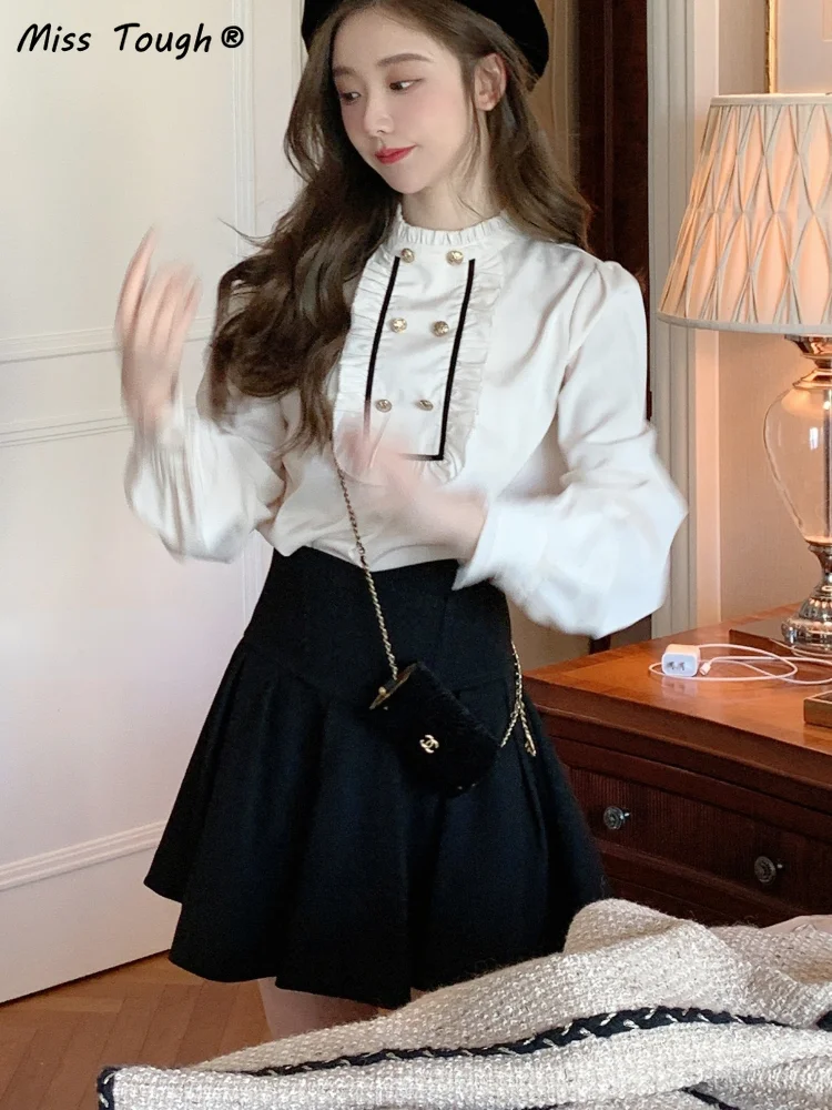 Белая милая блузка в стиле пэчворк рубашка Женский винтажный милый топ японском