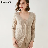 autumn winter new big v neck 100 pure wool cardigan womens top slim slimming thick warm tops twisted knitting all match coat
