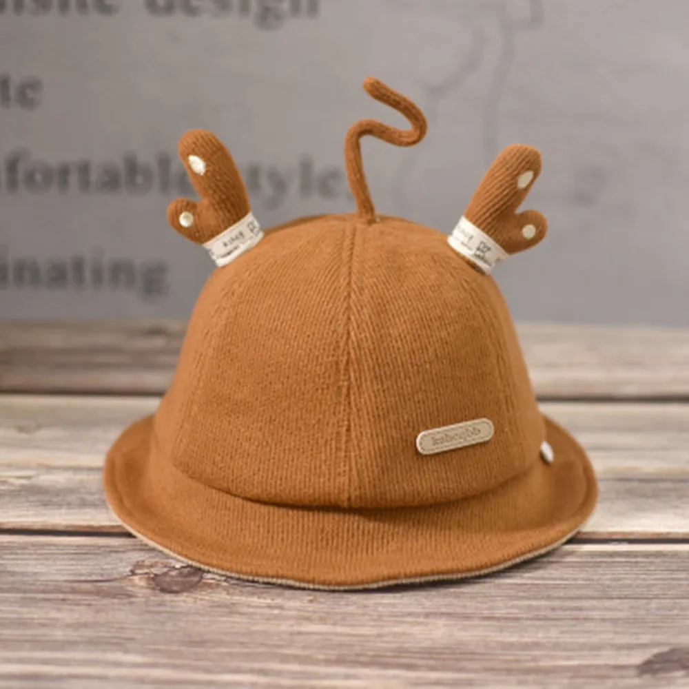 

New Winter Fisherman Hat Cartoon Cute Antlers Autumn And Winter Cotton Children's Fisherman Hat Baby Fashion Basin Hat