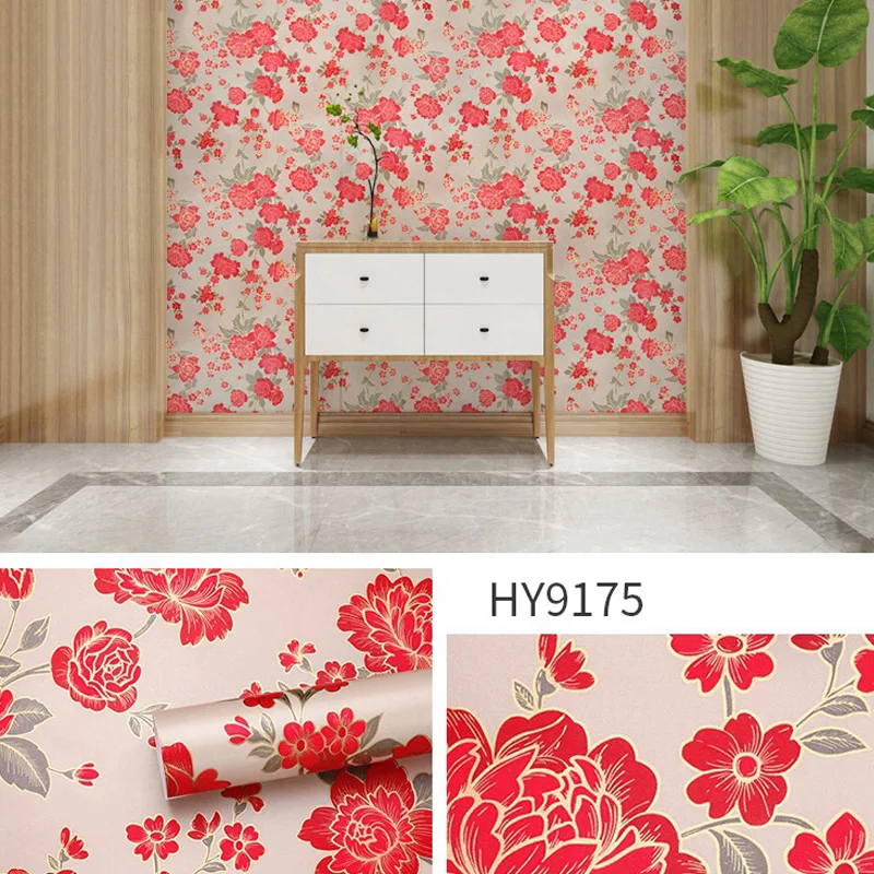 European Style Flower Pattern Luxury Wallpaper Self-adhesive Wall Sticker Room Decor Modern Hotel Apartment Wall Decoration