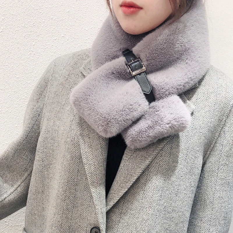 

Luxury Woman's Scarf Thick Faux Fur Plush Neckerchief Lady Solid Scarf Women Neck Warmer Rabbit Fur Collar Snood Winter Stole
