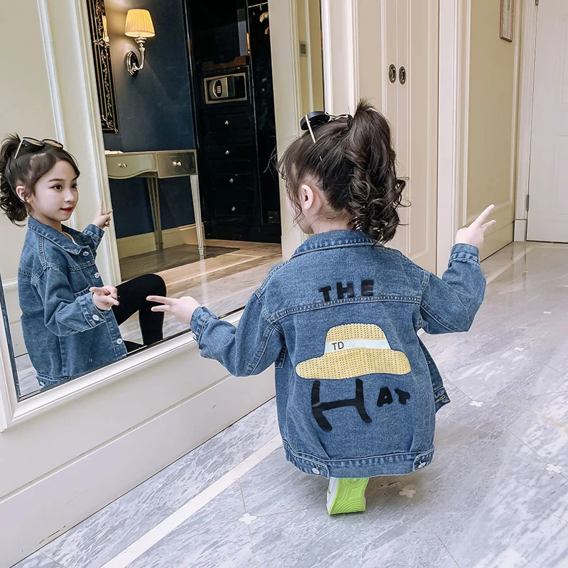 Демисезонные детские джинсовые куртки для девочек пальто с вышивкой модная