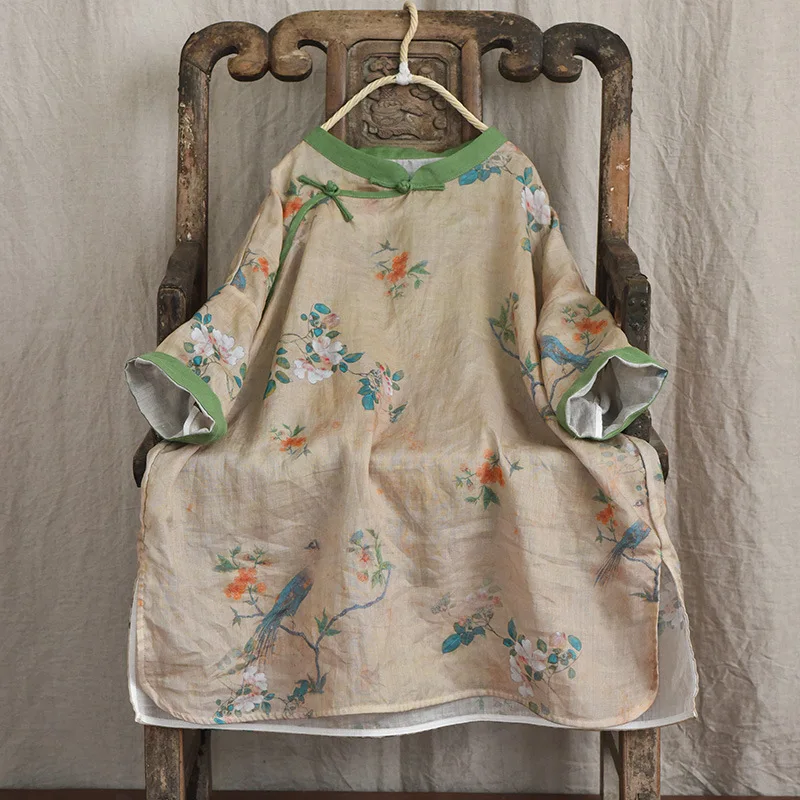 

Ladies Linen Retro Lightweight Fashion Dress Summer 2021 New Printed Floral V-neck Sleeve Ladies Dress Dress