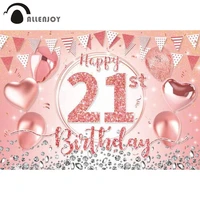 allenjoy rose gold pink backdrop happy 21st birthday balloons diamond girl woman party banner supplies background photography