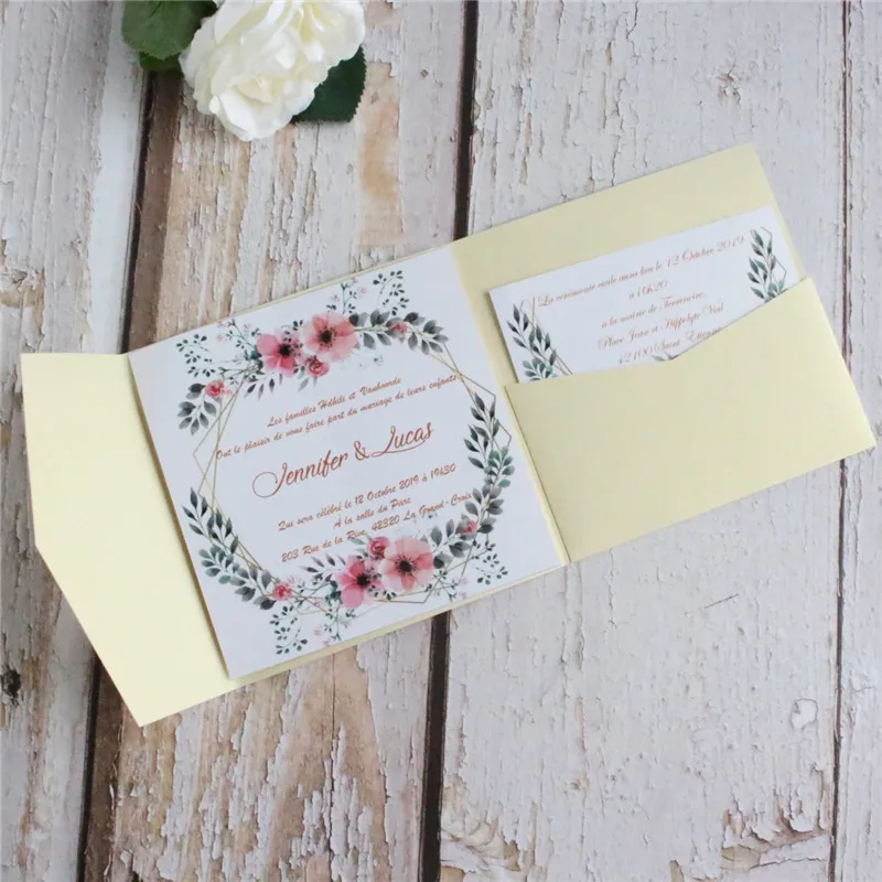 light gold Faire часть mariage свадебные Приглашения с изготовленные на заказ с принтом цветочной вставкой карты и пояс, 50 шт в наборе - Цвет: light gold