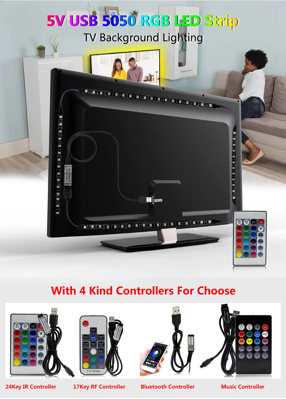 5 В USB Светодиодная лента 5050 RGB гибкий светодиодный светильник 50 см 1 м 2 м 3 м USB кабель питание RGB декоративная лампа лента для ТВ фоновый светильник ing