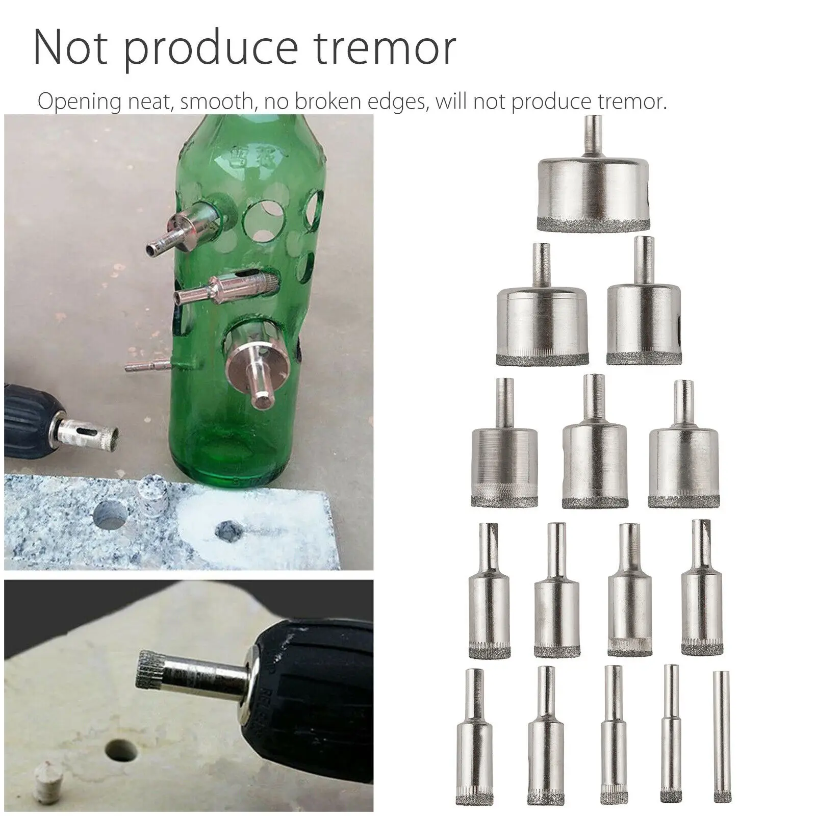 

15pcs Diamond Hole Saw Bit Set Glass Tile Saw Cutting Tool Kits 3-42mm Hole Saw Bits For Diamond Coating