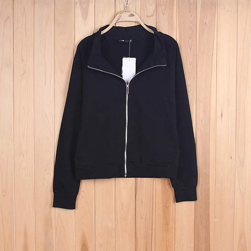 

2019 Autumn Black Sweatshirt Letter Print Sweatshirt Long Sleeve Zipper Coat Women's Clothing