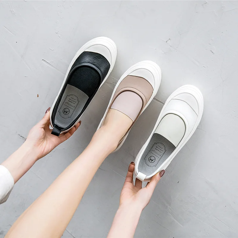

Swyivy Genuine Leather White Shoes Women Spring Sneakers Slip On Casual Shoes Female 2021 Spring Black Lazy Shoes Student Casual
