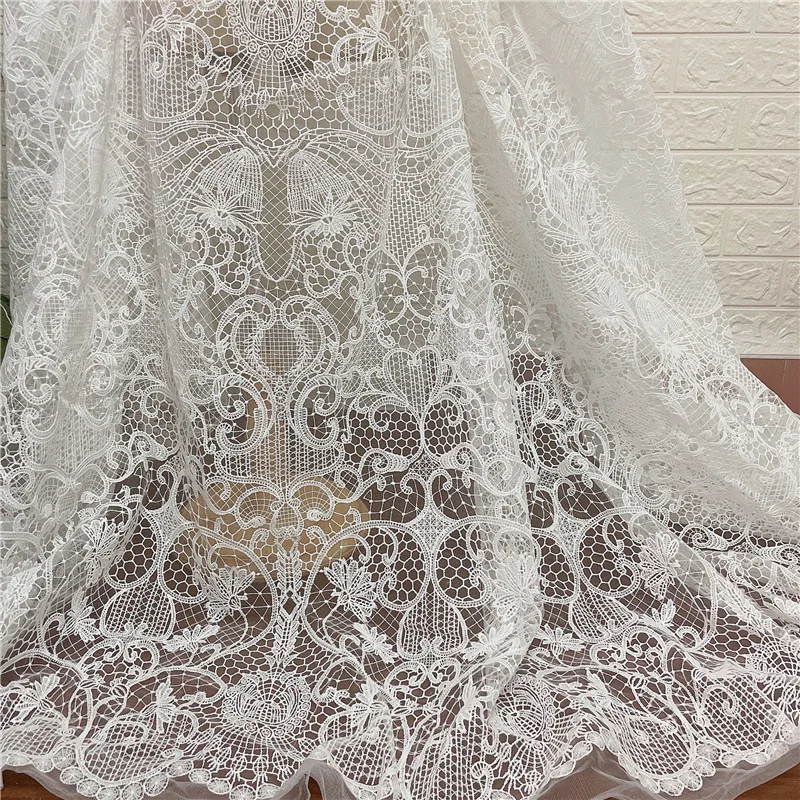 

New Off White Vantage Guipure Tulle Mesh Embrodiery Lace Wedding Brdal Gown Lace Fabric DIY sewing Dress Fabric Material Textile