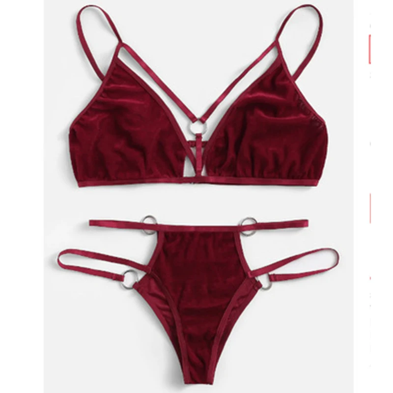 2020 новый прозрачный комплект с бюстгальтером Для женщин золотой бархат нижнее