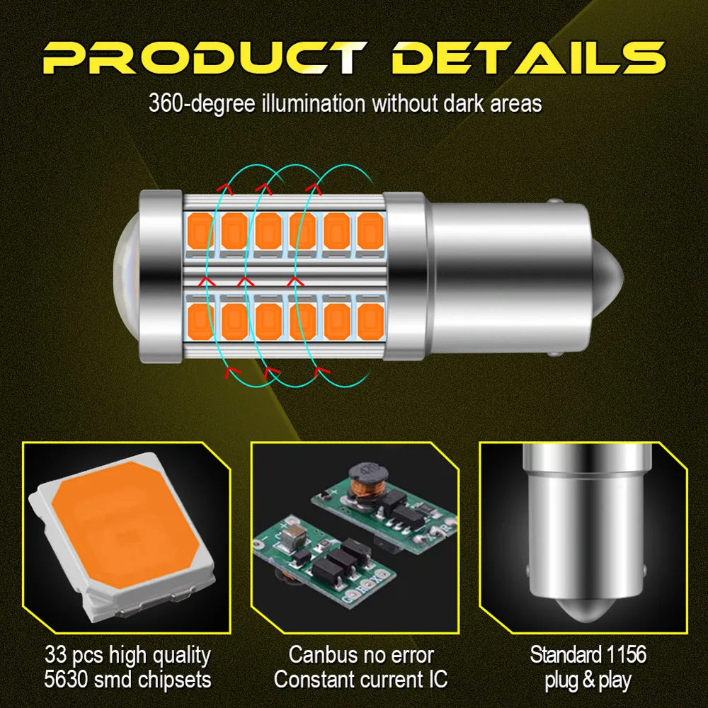 Katur 2шт 1156 BA15S P21W Led Авто Обратный светильник дневной ходовой Янтарный для поворота