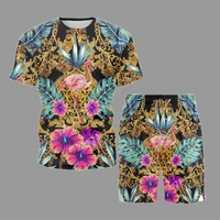 summer fashion short sleeve tracksuit suit flowers print mens sets beach casual t shirt shorts outfit youth trend streetwear