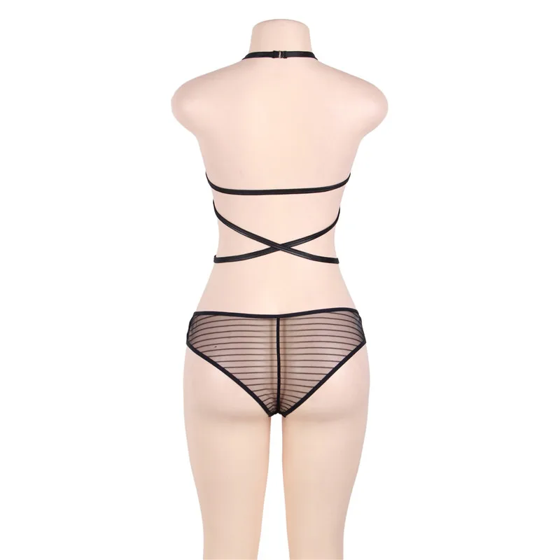 Comeonlover Эротическое нижнее белье женское боди в полоску с открытой спиной и лямкой