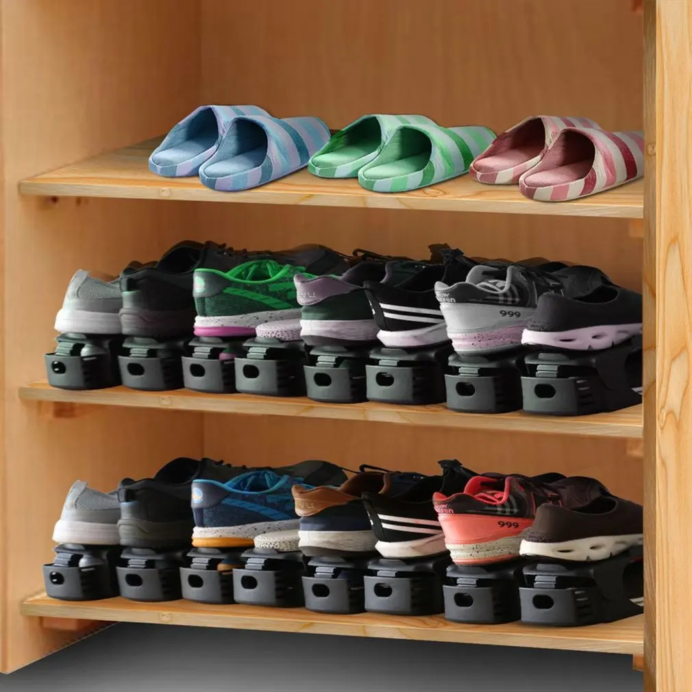 Регулируемая полка для обуви дома двухслойная обувь коллекция стеллаж черный Opp