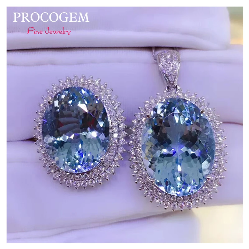 

Natural Blue Topaz Jewelry sets for Women Party Anniversary Necklace Ring 10x14mm Big Real gemstones 925 Sterling Silver #828