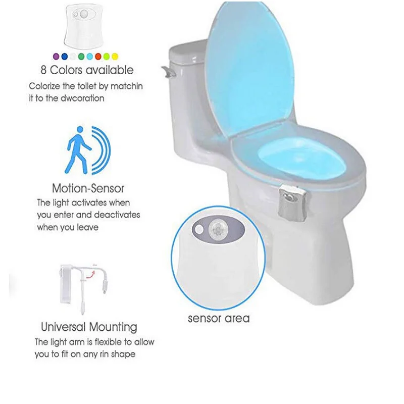 WC светильник светодиодный датчик движения 8 ЦВЕТОВ автоматический туалетный