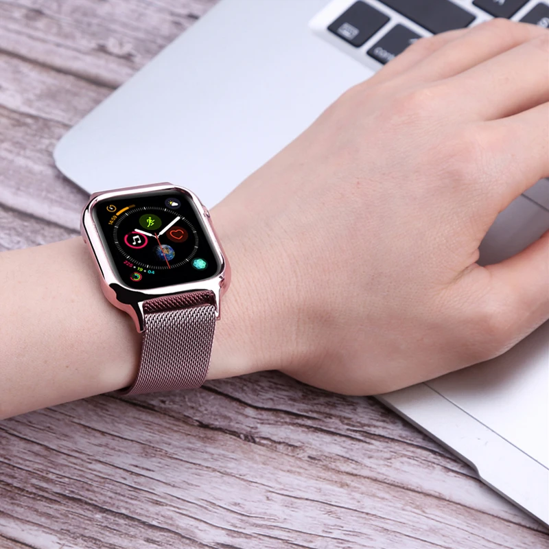 

Milanese Loop Strap For Apple Watch Band 44mm 40mm Bracelet with Metal Protective Case Watchband for iWatch Series 4 Band