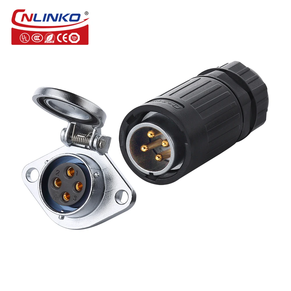 

CNLINKO M20 PBT Shell 4 Pin IP67 Waterproof Power Connector Female and Male Plug Socket Soldering Wire Electrial Cable Connector
