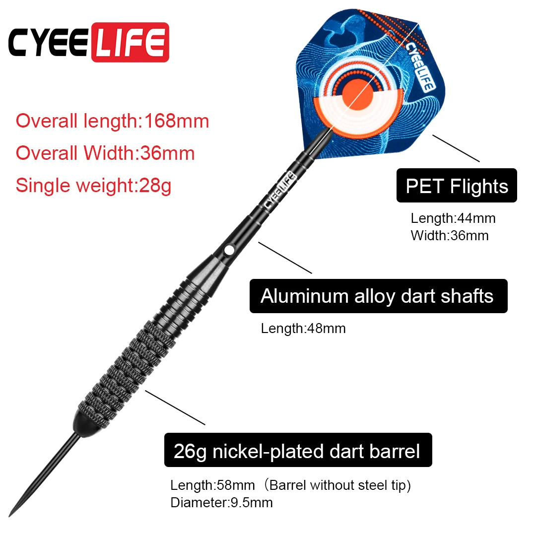 CyeeLife 26 Gram Darts steel tip with Dart bag&ampExtra Standard Flights&ampPlastic accessory Hourse set 3Packs | Спорт и